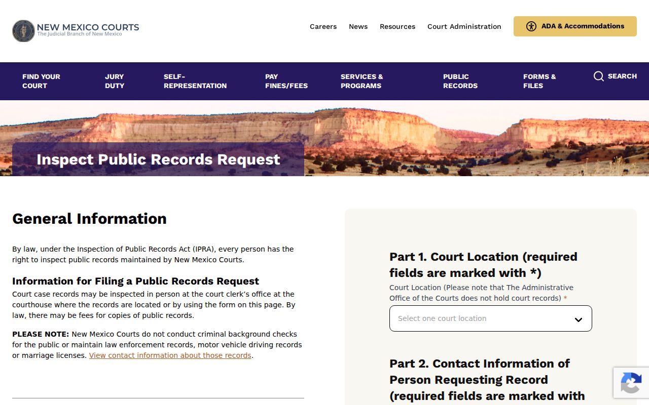 Socorro County case lookup New Mexico Courts IPRA request form