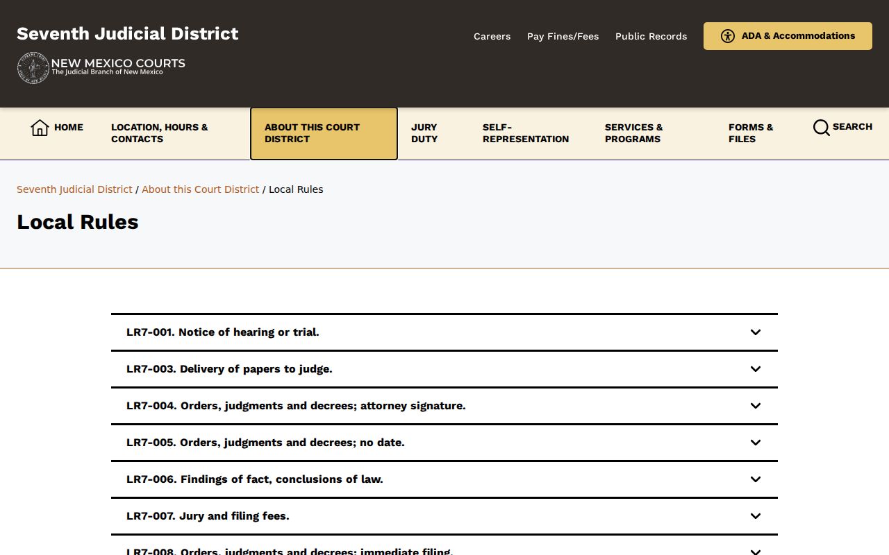 Socorro County civil docket Seventh District local rules page
