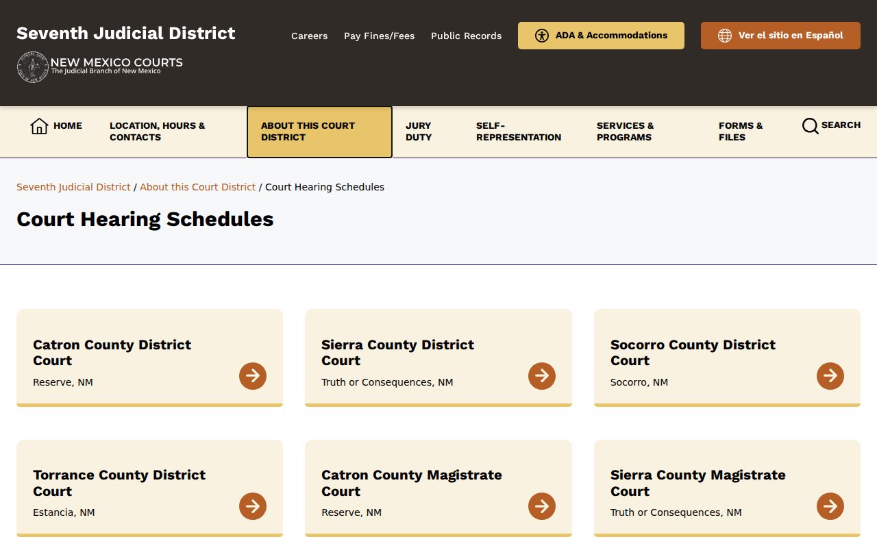 Socorro County court dates Seventh Judicial District docket index