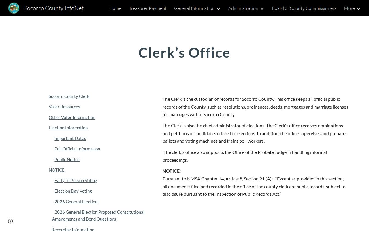 Socorro County court records distinction on the County Clerk records page
