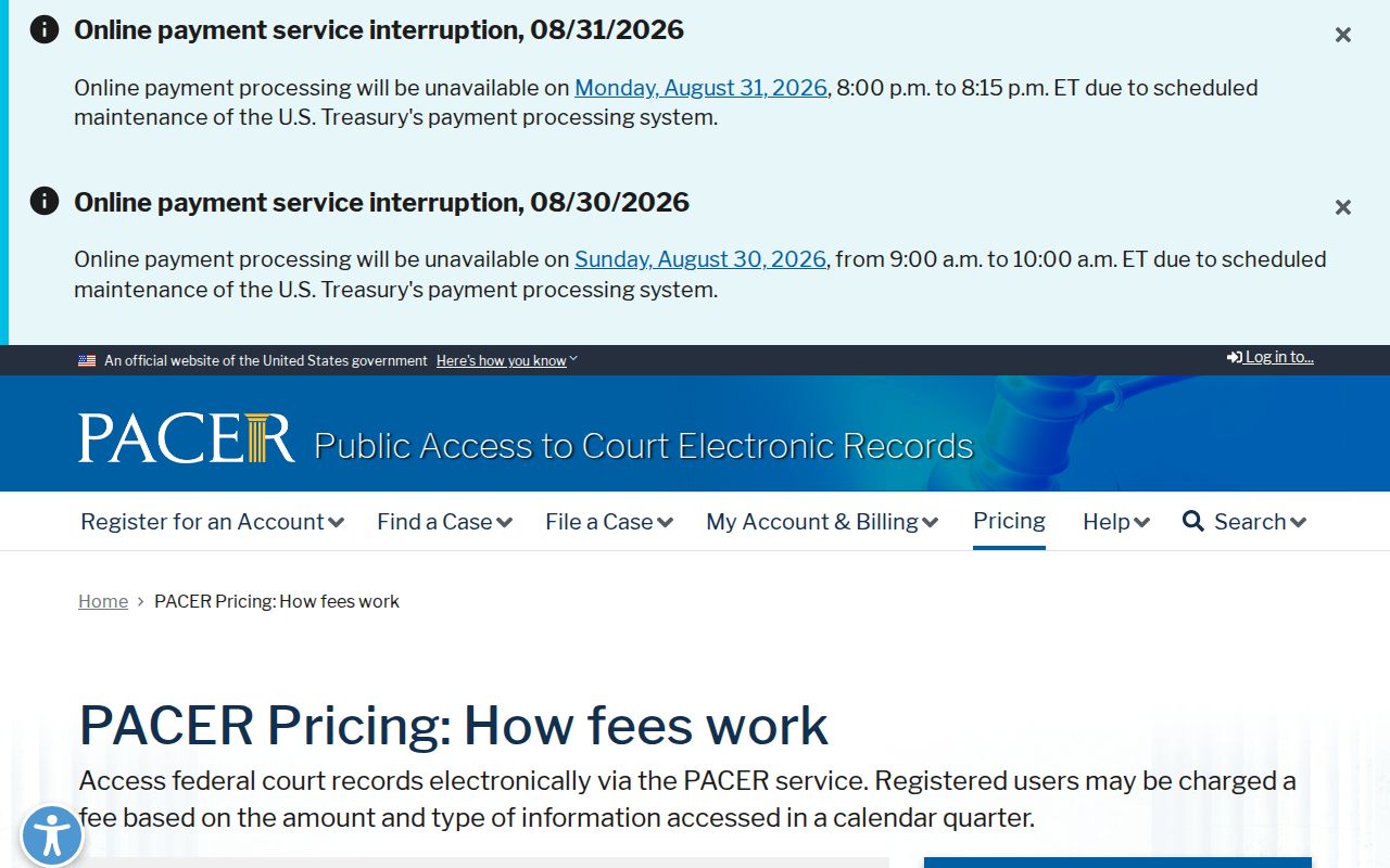 Socorro County court records federal PACER pricing reference