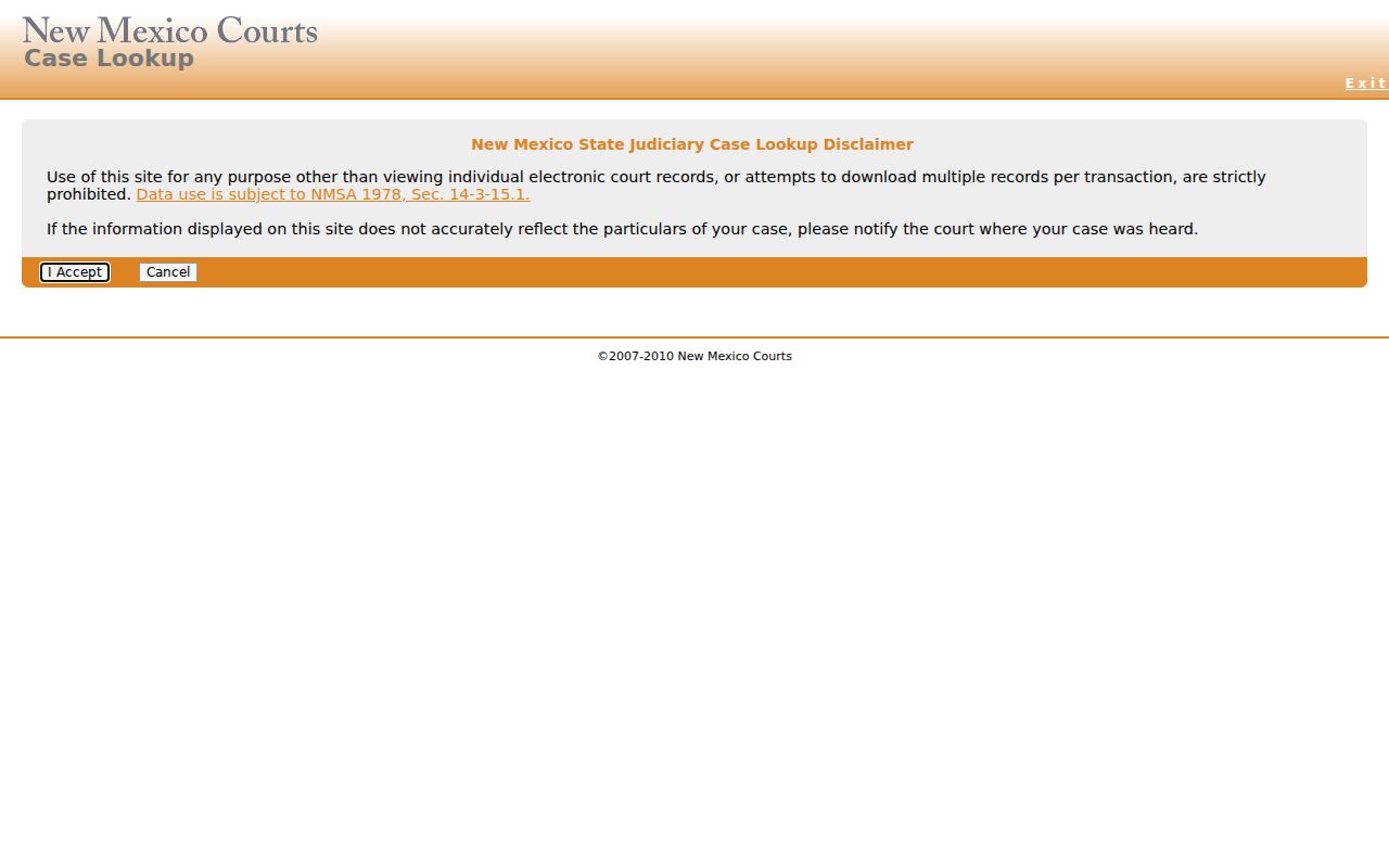 Socorro County court docket search through New Mexico Case Lookup