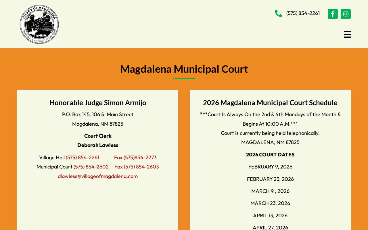 Socorro County traffic court Magdalena Municipal Court schedule