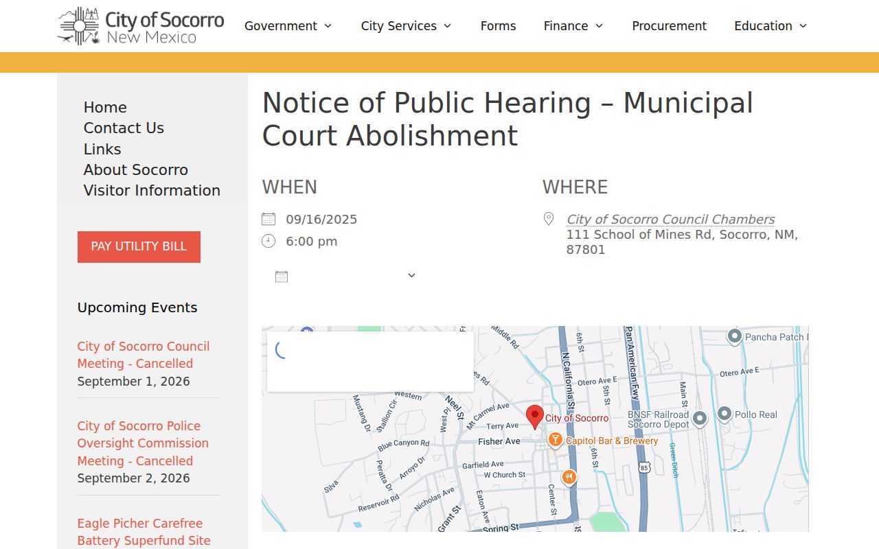 Socorro County traffic court municipal court status notice